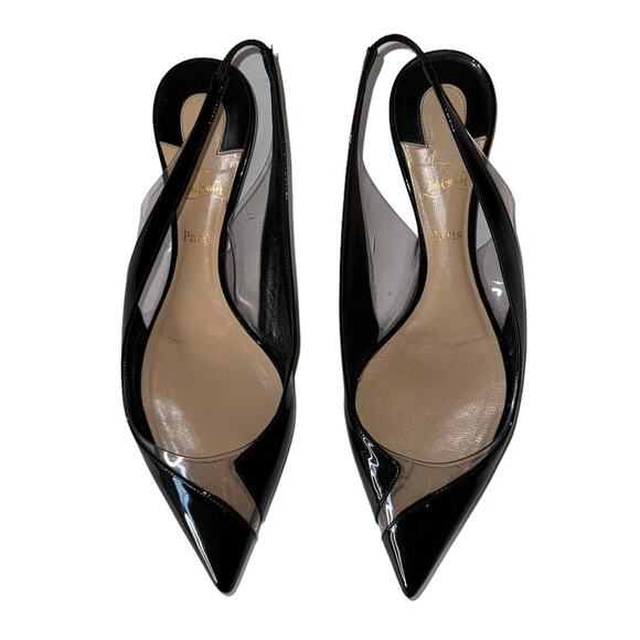 Christian Louboutin V Dec Black Patent Leather Ballerina Slingback Flats 37.5 - Picture 3 of 11